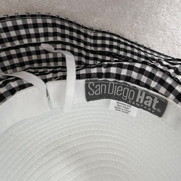 San Diego Hat Co Wide Brim Ribbon Sun Hat White Blue Gingham Check Cottagecore - Picture 9 of 9